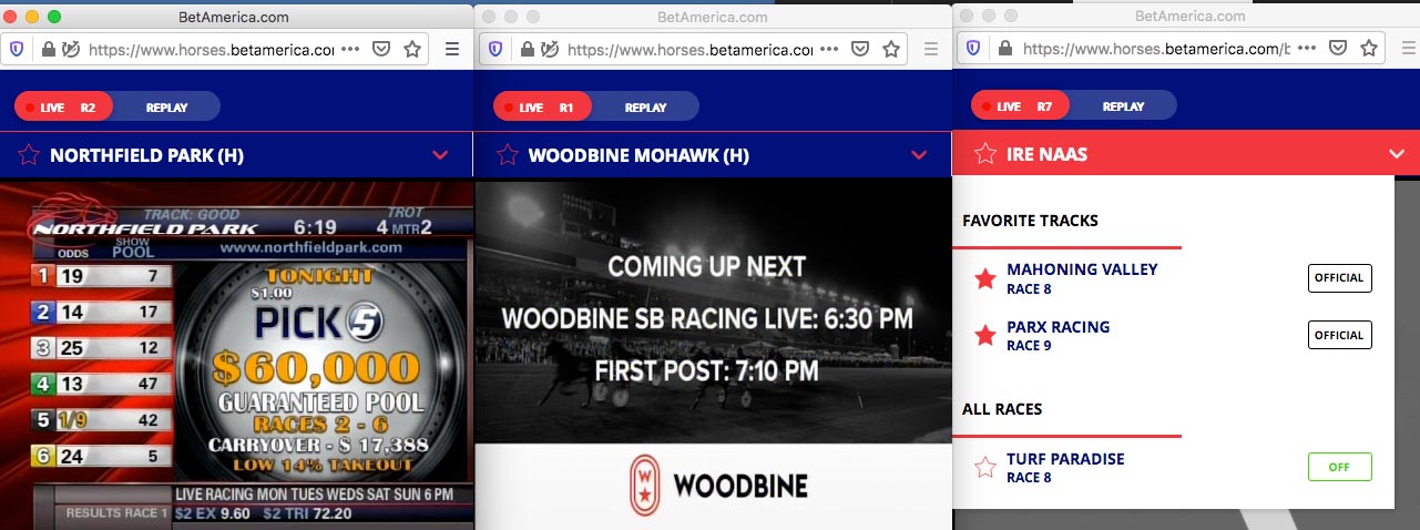 Watch multiple race tracks at one time with BetAmerica Racing
