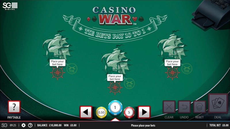 What are the odds of getting a tie in Casino War?